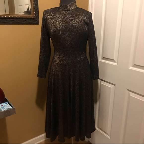 Virgo II 80’s black gold bronze long sleeve vintage dress - Picture 3 of 5